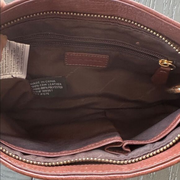 Via Spiga Chic Brown Leather Clutch Wristlet Gold-Tone Accents Zipper Closure - Picture 4 of 10